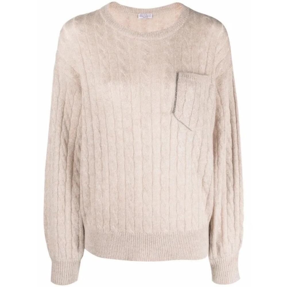 Brunello Cucinelli Wool Mohair Sweater Metallic Embellished | Taupe Beige | SZ M